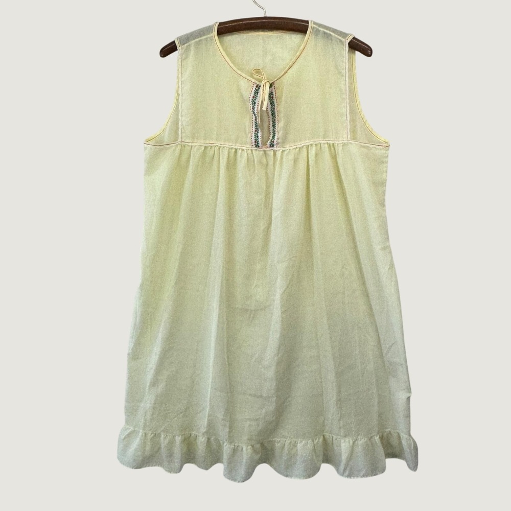 Katz‎ VTG Nightgown Yellow Embroidered Babydoll Ruffle Hem Coquette Cottagecore
